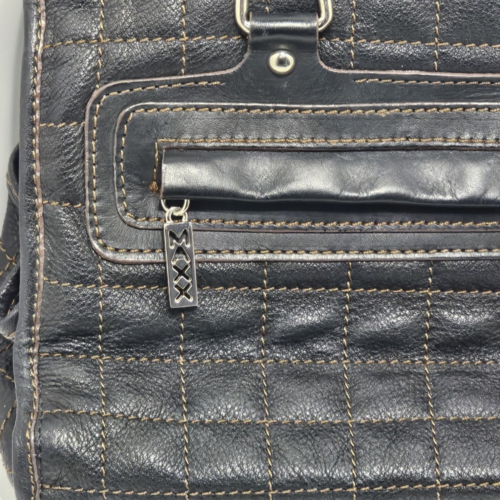 Maxx New York Y2K Black Leather Purse Leopard Print Interior Quilted Chain Strap